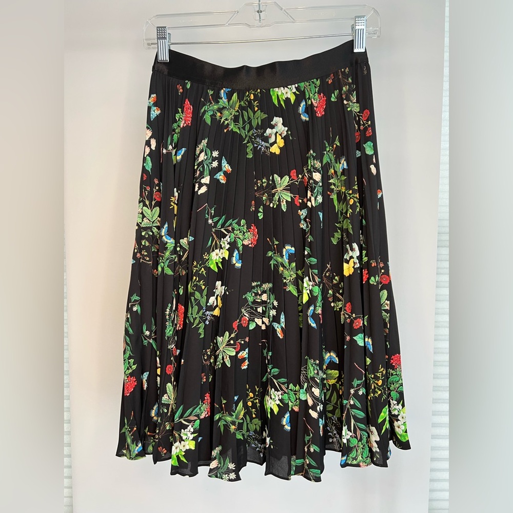 EXPRESS High Waisted Floral Pleated Midi Skirt size XS